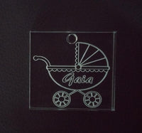 10 pezzi BOMBONIERA Nascita Segnaposto Battesimo Personalizzato nome e carrozzina - Articolo in Plexiglass - Segnaposto - bomboniera