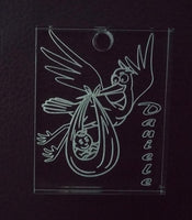 10 pezzi Bomboniera nascita originale personalizzata con cicogna e nome bambino - Articolo in Plexiglass - Segnaposto - bomboniera