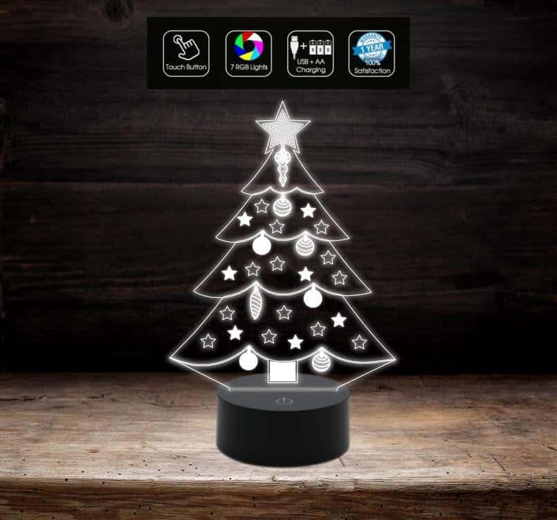 ALBERO DI NATALE con decorazione palle Lampada a led 7 colori Addobbo IDEA REGALO Christmas - Lampada LED - Natale