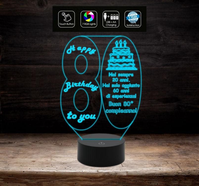 BUON COMPLEANNO Lampada a led personalizzata 7 colori selezionabili – Shop  Ricomincio da tre