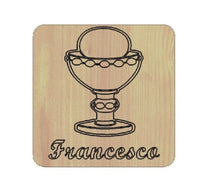 Bomboniera PRIMA COMUNIONE Calamita Magnete legno Calice con ostia e nome - Articolo in legno - Calamite