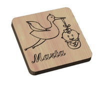 Bomboniera Segnaposto legno NASCITA Battesimo Calamita con cicogna Originale - Articolo in legno - Calamite