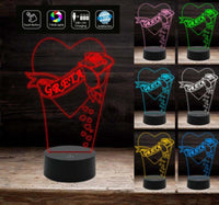 Cuore con rosa e nome personalizzabile IDEA REGALO Love Lampada led 7 colori AMORE Anniversario compleanno San Valentino Originale Luce da notte - Lampada LED - Amore - Sentimentali