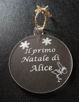 DECORAZIONE NATALIZIA PER ALBERO DI NATALE da appendere  Addobbo originale NASCITA personalizzato con nome bambina e cicogna - Articolo in Plexiglass - Decorazioni natalizie