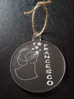 DECORAZIONE NATALIZIA da appendere per ALBERO DI NATALE Regalo originale NASCITA Palla personalizzata con nome bambino o bambina angelo e stelle - Articolo in Plexiglass - Decorazioni natalizie
