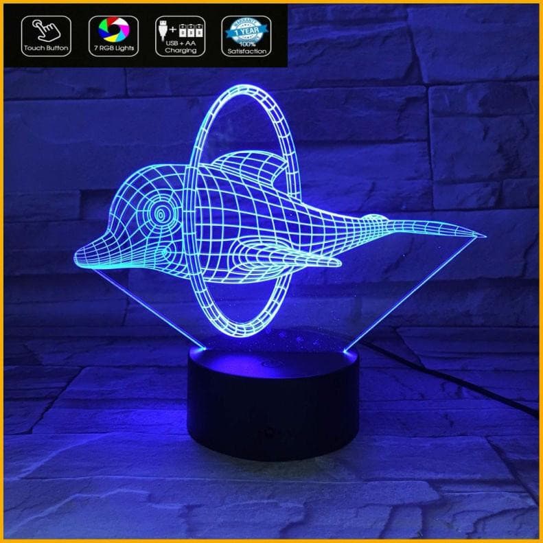 DELFINO in 3D Lampada led plexiglass 7 colori selezionabili da tavolo o scrivania Idea regalo compleanno con cavo usb e alimentatore - Lampada LED - Varie