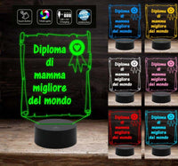 DIPLOMA con COCCARDA Mamma migliore del mondo Lampada 7 colori FESTA DELLA MAMMA Idea regalo originale e creativa Decorazione della casa - Lampada LED - Festa della mamma