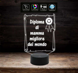 DIPLOMA con COCCARDA Mamma migliore del mondo Lampada 7 colori FESTA DELLA MAMMA Idea regalo originale e creativa Decorazione della casa - Lampada LED - Festa della mamma