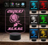 FESTA DELLA MAMMA Idea regalo originale Lampada con 7 colori a led con rosa AUGURI MAMMA da tavolo o scrivania Gift compleanno - Lampada LED - Festa della mamma