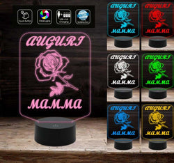 FESTA DELLA MAMMA Idea regalo originale Lampada con 7 colori a led con rosa AUGURI MAMMA da tavolo o scrivania Gift compleanno - Lampada LED - Festa della mamma
