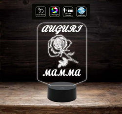 FESTA DELLA MAMMA Idea regalo originale Lampada con 7 colori a led con rosa AUGURI MAMMA da tavolo o scrivania Gift compleanno - Lampada LED - Festa della mamma