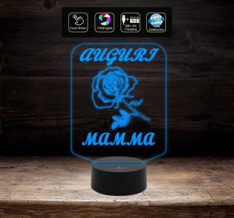 FESTA DELLA MAMMA Idea regalo originale Lampada con 7 colori a led con rosa AUGURI MAMMA da tavolo o scrivania Gift compleanno - Lampada LED - Festa della mamma