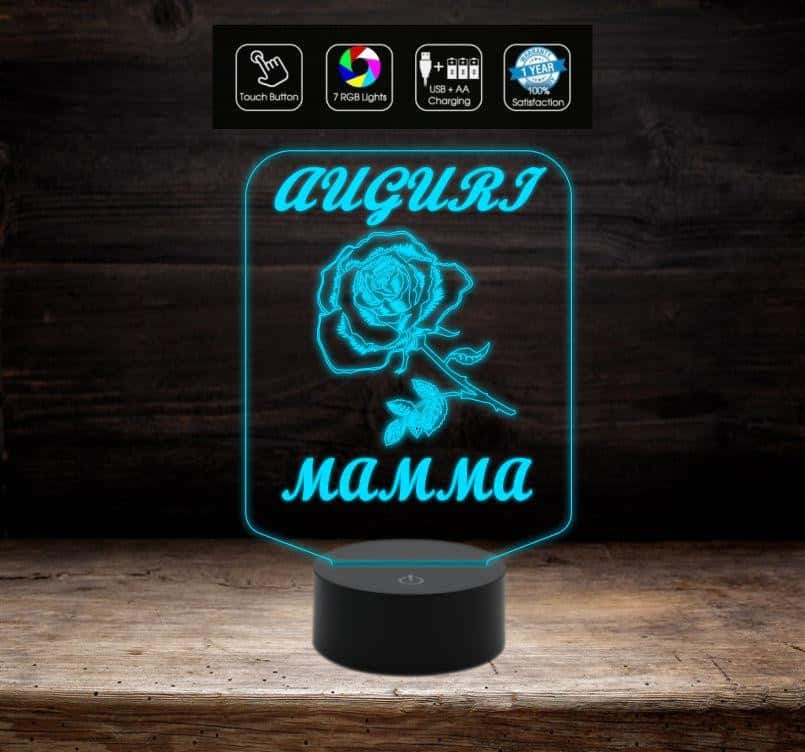 FESTA DELLA MAMMA Idea regalo originale Lampada con 7 colori a led con rosa AUGURI MAMMA da tavolo o scrivania Gift compleanno - Lampada LED - Festa della mamma
