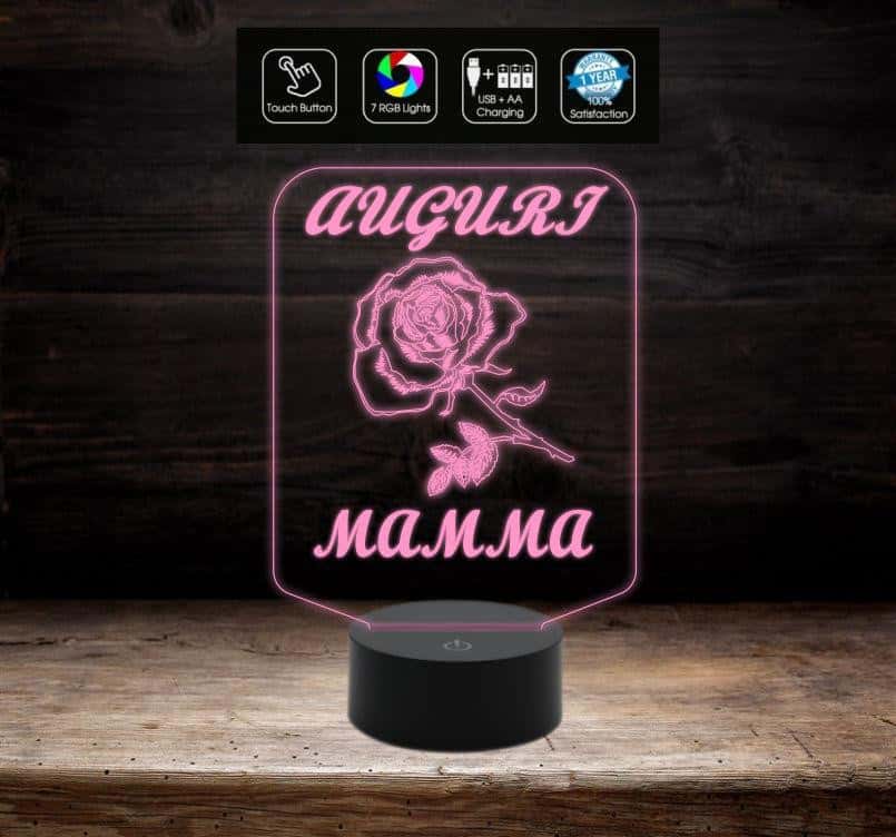 FESTA DELLA MAMMA Idea regalo originale Lampada con 7 colori a led con rosa AUGURI MAMMA da tavolo o scrivania Gift compleanno - Lampada LED - Festa della mamma