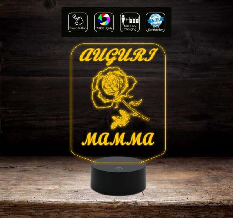 FESTA DELLA MAMMA Idea regalo originale Lampada con 7 colori a led con rosa AUGURI MAMMA da tavolo o scrivania Gift compleanno - Lampada LED - Festa della mamma