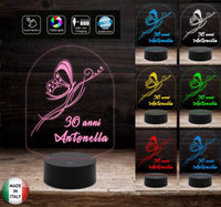 Idea regalo COMPLEANNO donna originale LAMPADA Led 7 colori FARFALLA personalizzabile con nome CAVO e ALIMENTATORE inclusi - Lampada LED - Compleanni