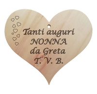 Idea regalo Festa dei nonni Compleanno Natale CUORE legno+frase personalizzabile - Articolo in legno - Targhette decorative