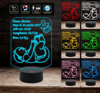 Idea regalo NASCITA neonato bambino bambina Lampada 7 colori selezionabili a led personalizzabile Luce da notte Light night Cambia colore - Lampada LED - Nascita - Per bambini