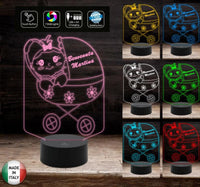 Idea regalo nascita neonato neonata LAMPADA a led 7 colori selezionabili PASSEGGINO con bambina personalizzabile Night light Luce da notte - Lampada LED - Nascita - Per bambini