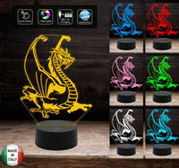 Idea regalo originale Mostro DRAGO Lampada led 7 colori selezionabili Compleanno Laurea Luce da notte + alimentatore + cavo usb - Lampada LED - Varie