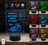 Idea regalo originale per pensione compleanno Natale MECCANICO Lampada led personalizzabile con nome Diploma pensionato pensionata - Lampada LED - Varie