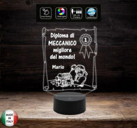 Idea regalo originale per pensione compleanno Natale MECCANICO Lampada led personalizzabile con nome Diploma pensionato pensionata - Lampada LED - Varie