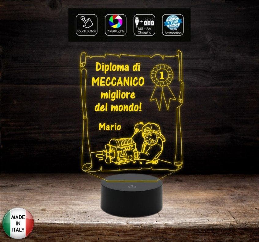 Idea regalo per pensione compleanno Natale Lampada diploma MECCANICO – Shop  Ricomincio da tre