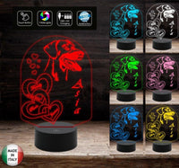 LAMPADA LED personalizzata con cuori e cane Idea regalo Natale Anniversario San Valentino Compleanno Decorazione casa 7 colori selezionabili - Lampada LED - San Valentino