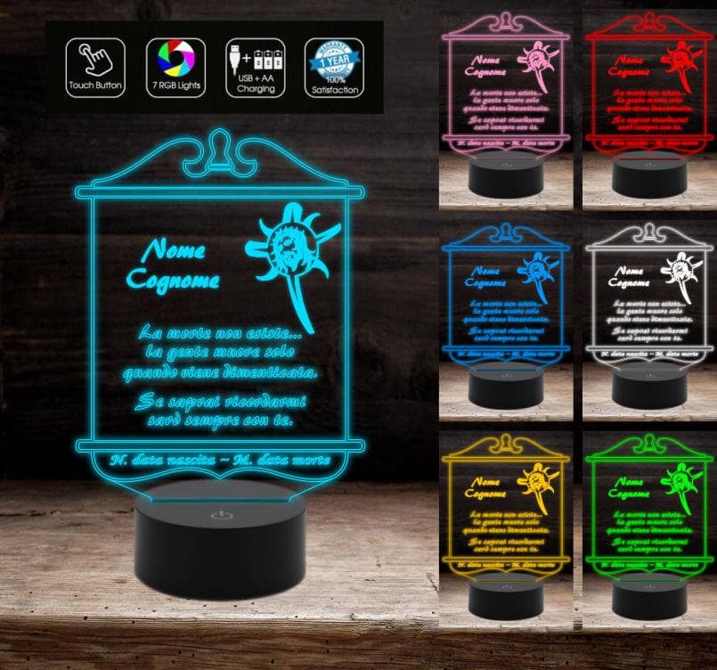 LAMPADA a led 7 colori funeraria Accessorio per cimitero o casa Articoli funebri Arte sacra Luce da notte con alimentatore e cavo usb - Lampada LED - Funebri