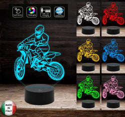 LAMPADA a led 7 colori selezionabili Motocicletta MOTOCROSS Idea regalo originale personalizzabile con nome e numero da SCRIVANIA Light night - Lampada LED - Stemma auto e moto