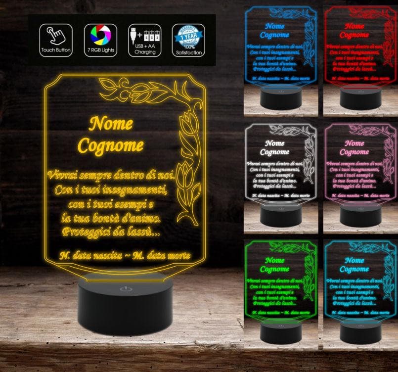 LAMPADA led 7 colori  luce FUNEBRE  Funeraria Personalizzata Arte Sacra funerale con cavo usb da tavolo - Lampada LED - Funebri