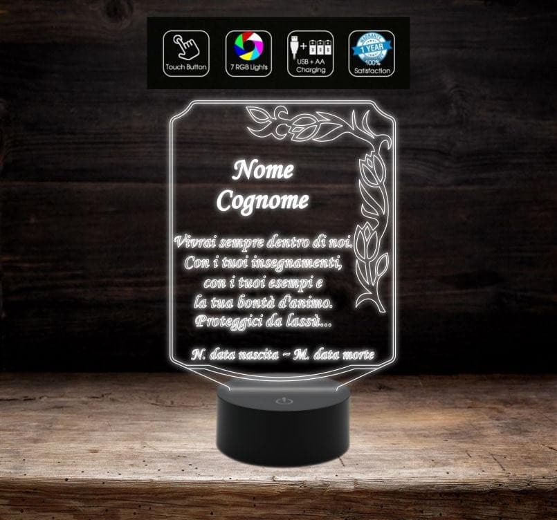 LAMPADA led 7 colori  luce FUNEBRE  Funeraria Personalizzata Arte Sacra funerale con cavo usb da tavolo - Lampada LED - Funebri