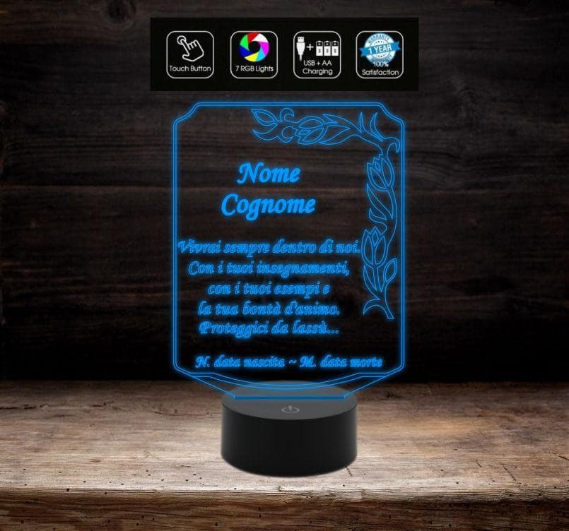 LAMPADA led 7 colori  luce FUNEBRE  Funeraria Personalizzata Arte Sacra funerale con cavo usb da tavolo - Lampada LED - Funebri