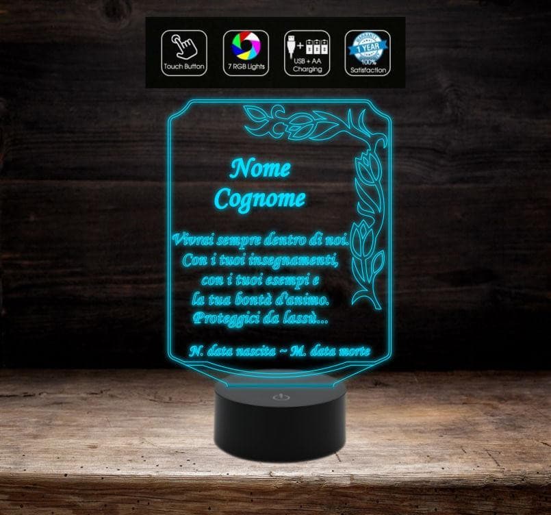LAMPADA led 7 colori  luce FUNEBRE  Funeraria Personalizzata Arte Sacra funerale con cavo usb da tavolo - Lampada LED - Funebri