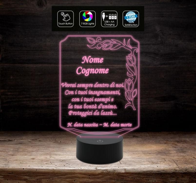 LAMPADA led 7 colori  luce FUNEBRE  Funeraria Personalizzata Arte Sacra funerale con cavo usb da tavolo - Lampada LED - Funebri