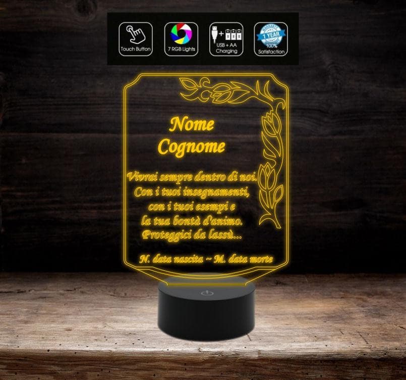LAMPADA led 7 colori  luce FUNEBRE  Funeraria Personalizzata Arte Sacra funerale con cavo usb da tavolo - Lampada LED - Funebri