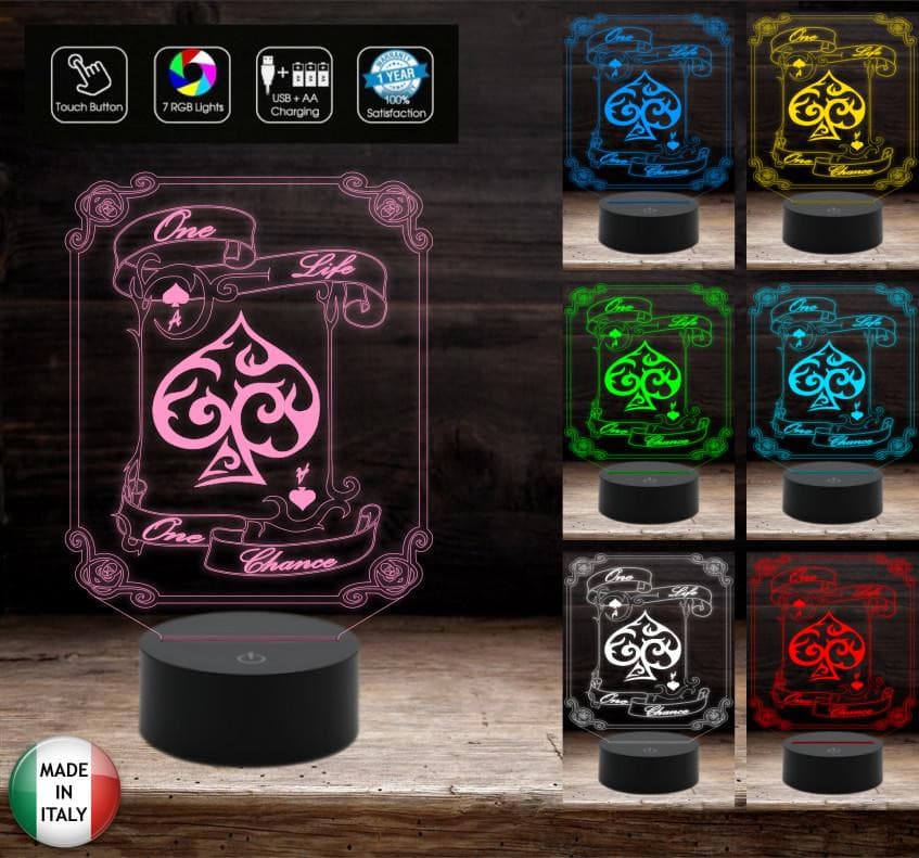 LAMPADA led POKER gioco Texas Hold'em 7 colori selezionabili con touch a batterie o cavo usb Da scrivania PREMIO regalo Torneo Luce da notte - Lampada LED - Varie