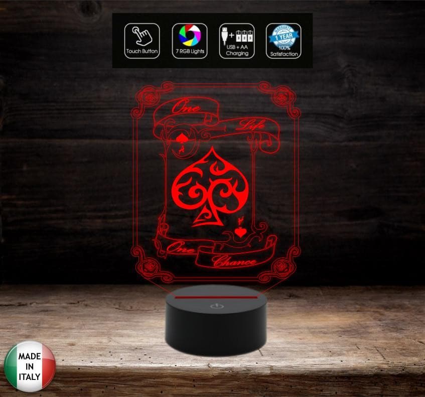 LAMPADA led POKER gioco Texas Hold'em 7 colori selezionabili con touch a batterie o cavo usb Da scrivania PREMIO regalo Torneo Luce da notte - Lampada LED - Varie