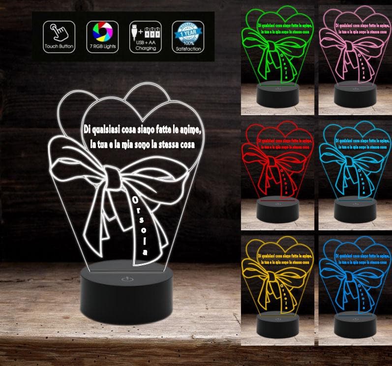 Lampada Led SAN VALENTINO cuori con fiocco frase e nome Regalo persona –  Shop Ricomincio da tre