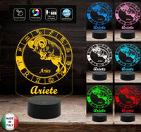 Lampada a led 7 colori SEGNO ZODIACALE  ARIETE Idea regalo personalizzata da tavolo o scrivania ASTROLOGIA Luce da notte Cambia colore - Lampada LED - Segno zodiacale