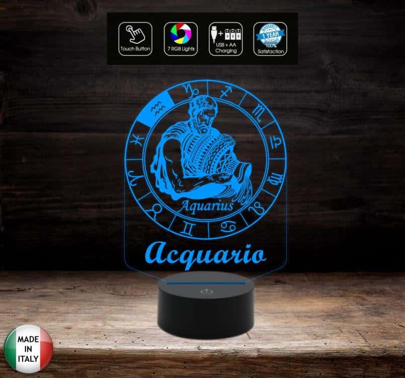 Lampada a led 7 colori selezionabili SEGNO ZODIACALE  ACQUARIO Idea regalo personalizzata da tavolo o scrivania ASTROLOGIA Luce notturna Cambia colore - Lampada LED - Segno zodiacale