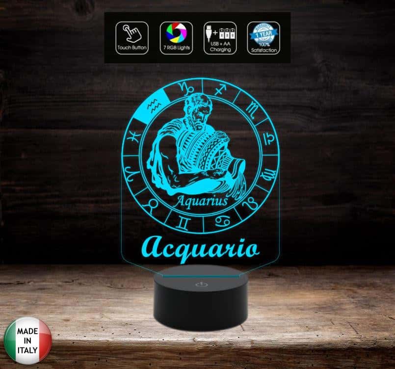 Lampada a led 7 colori selezionabili SEGNO ZODIACALE  ACQUARIO Idea regalo personalizzata da tavolo o scrivania ASTROLOGIA Luce notturna Cambia colore - Lampada LED - Segno zodiacale