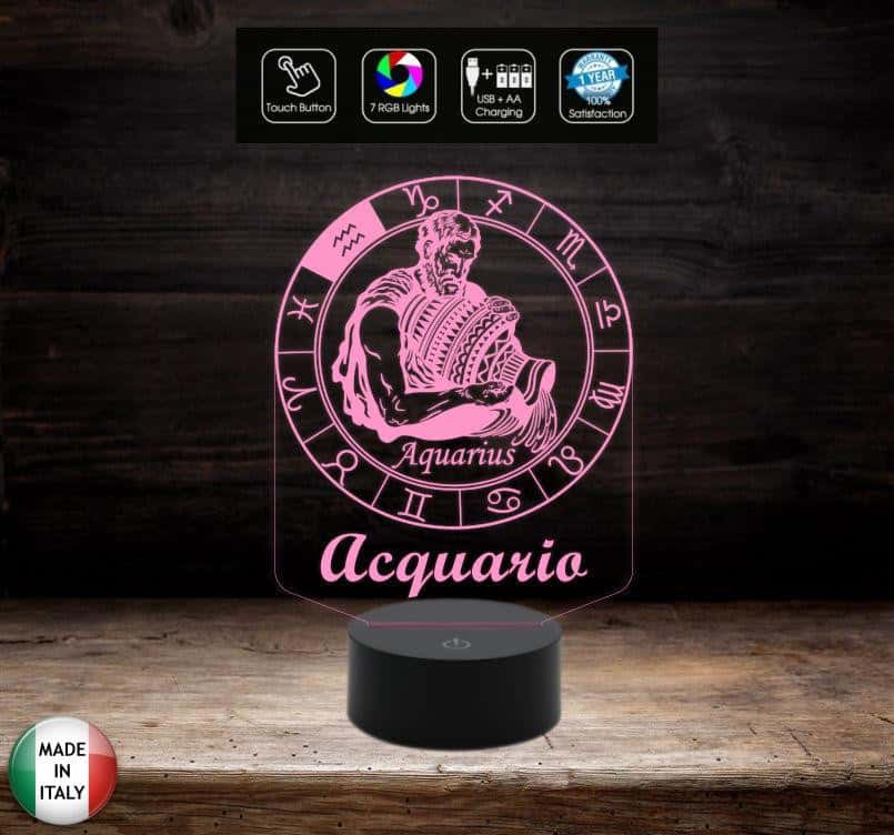 Lampada a led 7 colori selezionabili SEGNO ZODIACALE  ACQUARIO Idea regalo personalizzata da tavolo o scrivania ASTROLOGIA Luce notturna Cambia colore - Lampada LED - Segno zodiacale