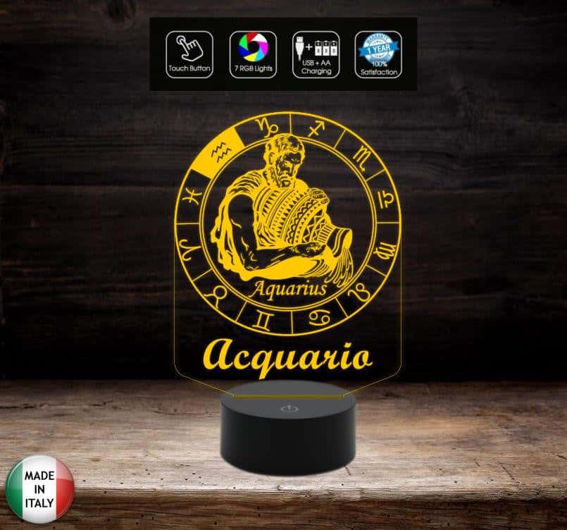 Lampada a led 7 colori selezionabili SEGNO ZODIACALE  ACQUARIO Idea regalo personalizzata da tavolo o scrivania ASTROLOGIA Luce notturna Cambia colore - Lampada LED - Segno zodiacale