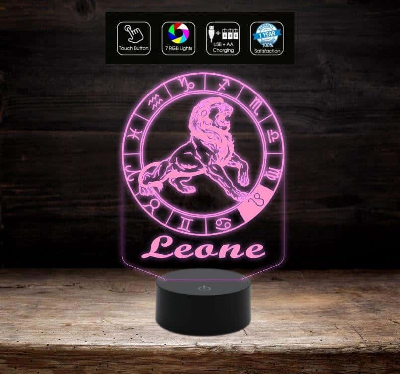 Lampada a led 7 colori selezionabili SEGNO ZODIACALE LEONE Idea regalo personalizzata da tavolo o scrivania ASTROLOGIA luce notturna Cambia colore - Lampada LED - Segno zodiacale