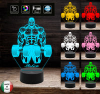 Lampada bodybuilding Culturismo bodybuilder Idea regalo compleanno inaugurazione palestra 7 colori a led con nome personalizzabile