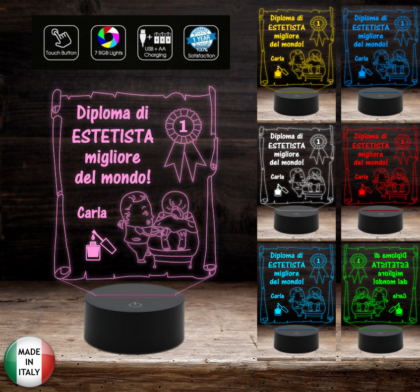 Idea regalo originale ESTETISTA Lampada led Diploma personalizzabile – Shop  Ricomincio da tre