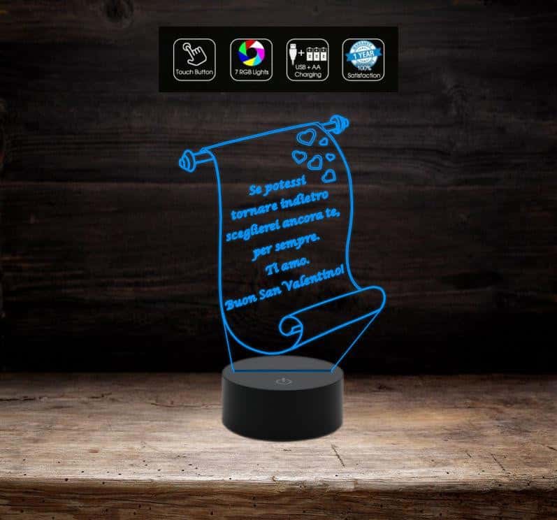 Lampada led 7 colori PERSONALIZZABILE con frase Luce da notte Idea Regalo San Valentino Anniversario Arredo casa Luce da notte - Lampada LED - San Valentino