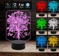 Lampada led 7 colori da tavolo o scrivania Idea Regalo originale Promessa di matrimonio Wedding MAZZO DI FIORI + scritta addobbo casa home - Lampada LED - Amore - Sentimentali