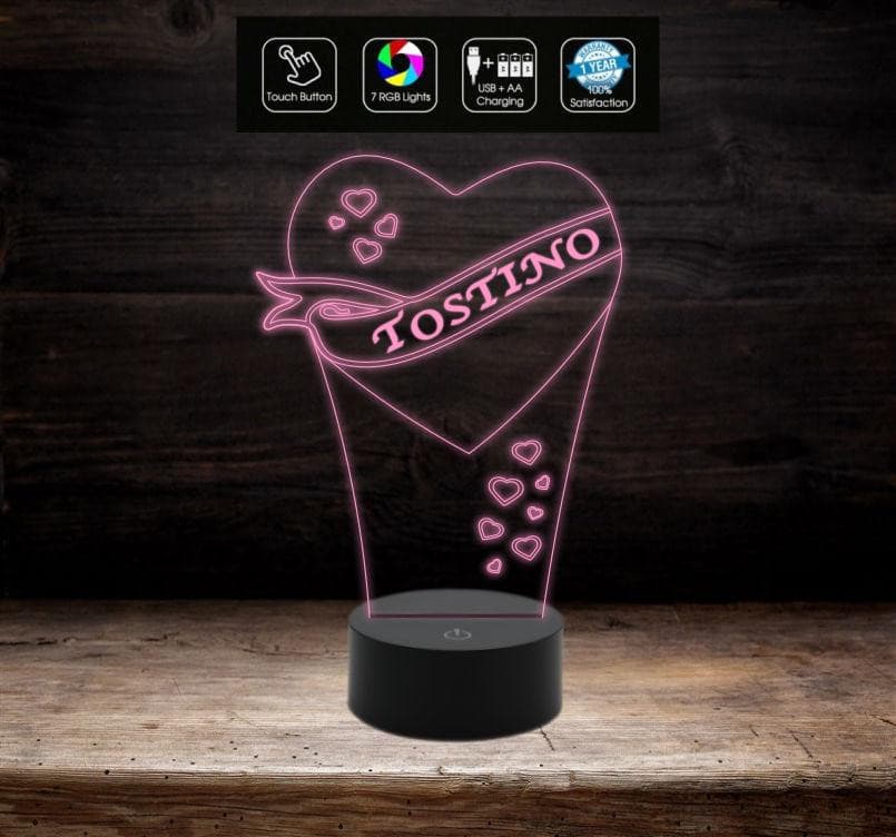 Lampada led cuore con nome personalizzabile Luce da notte Regalo anniversario compleanno San Valentino Cambia colore con Touch Switch - Lampada LED - San Valentino